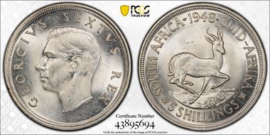 1948 5 Shil KM-40.1  Ag MS64