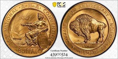 1947 Medal 56th ANA Convention Brass 20th Anniversary BNA MS67