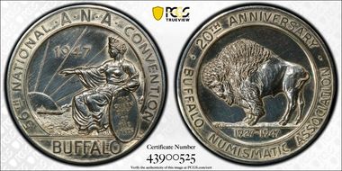 1947 Medal 56th ANA Convention Silver 20th Anniversary BNA N1