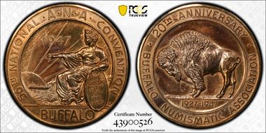 1947 Medal 56th ANA Convention 10K Gold 20th Anniversary BNA MS62