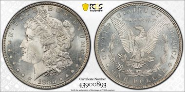 1880 $1 VAM 25, 0/9 Overdate MS64
