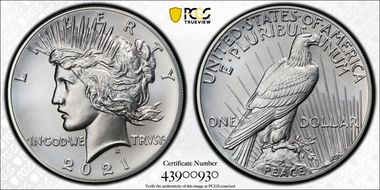 2021 $1 Peace Dollar 100th Anniversary MS70