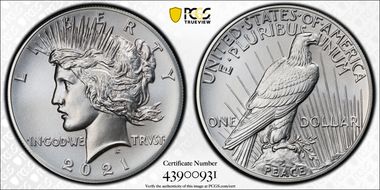2021 $1 Peace Dollar 100th Anniversary MS69