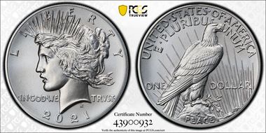 2021 $1 Peace Dollar 100th Anniversary MS70