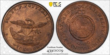 (1860) Token Miller Miss-7a, Copper Benjn. F. Fotterall AU58BN