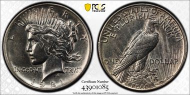 1921 $1 High Relief, Peace N1