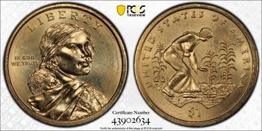 2009-P $1 Dbld Edge Let., Overlap Native American, Pos. A MS64