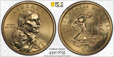 2009-P $1 Dbld Edge Let., Overlap Native American - Position B MS65