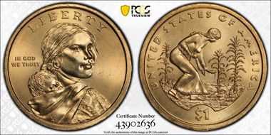 2009-P $1 Dbld Edge Let., Overlap Native American, Pos. A MS65