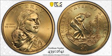 2009-D $1 Weak Edge Lettering Native American - Position A MS65