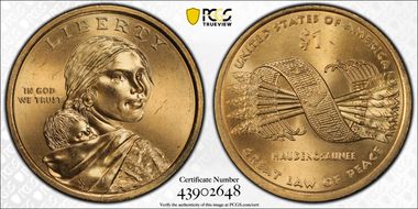 2010-D $1 Weak Edge Lettering Native American - Position B MS65