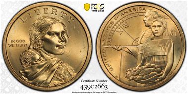 2014-P $1 Weak Edge Lettering Native American, Pos. B MS66