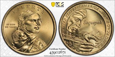 2017-P $1 Weak Edge Lettering Native American, Pos. A MS66