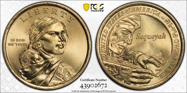 2017-P $1 Weak Edge Lettering Native American, Pos. A MS66