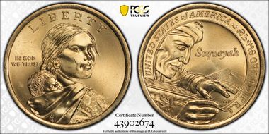 2017-P $1 Weak Edge Lettering Native American, Pos. A MS65