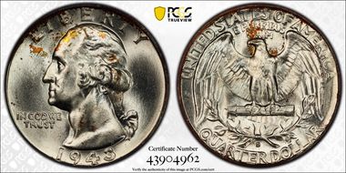 1943-S 25C Trumpet Tail S FS-501 MS67