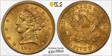 1904 $5 MS62