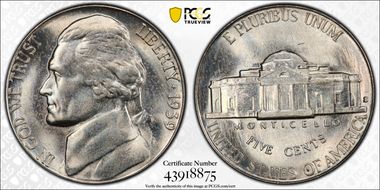 1939-S 5C Reverse of 1938 MS66FS