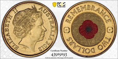 2012 $2 Remembrance Day Colorized MS66