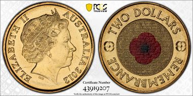 2012 $2 Remembrance Day Colorized MS66
