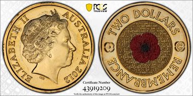 2012-C $2 Remembrance Day Colorized MS67