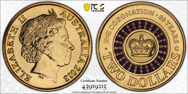 2013-C $2 Coronation Colorized MS67