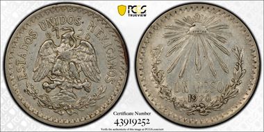 1920-M Peso KM-455  Ag AU50