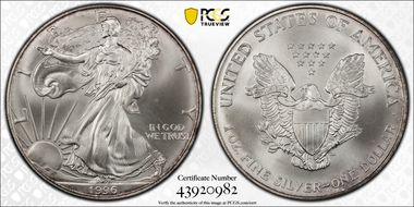 1996 $1 Silver Eagle MS68