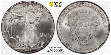 1998 $1 Silver Eagle MS68
