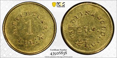 (1842-50) G$1 A. Bechtler 27 Grains, 21 Carat PE N1