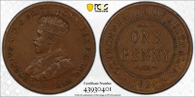 1920 /./  1D Dot above bottom scroll Indian obverse AU55BN