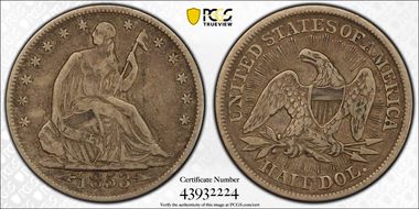 1853 50C Arrows & Rays VF25