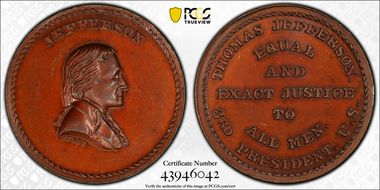 (ca. 1867) AE Medal JAB-26, Thomas Jefferson MS64BN