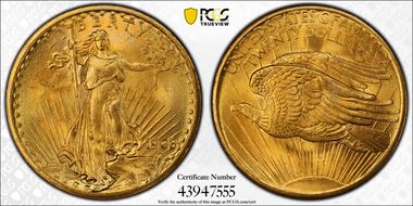 1908 $20 No Motto MS67