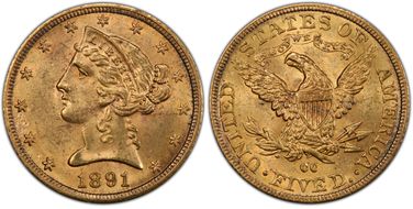 1891-CC $5 MS63+ 