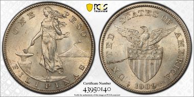 1909-S Peso KM-172  Ag MS62