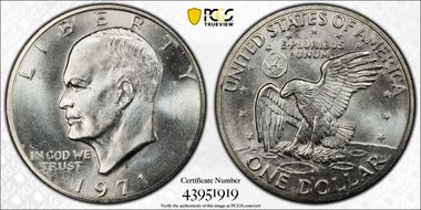 1971-S $1 Silver, Peg Leg, FS-401 MS65