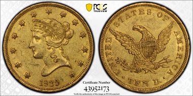1839/8 $10 Type of 1838 AU55+ 