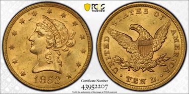 1853 $10 MS63
