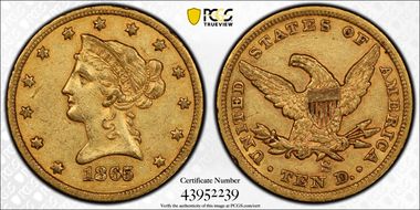 1865-S $10 865/Inverted 186 AU50