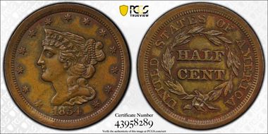 1854 1/2C AU55BN