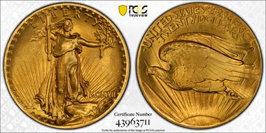 1907 $20 High Relief, Flat Edge MS67
