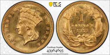 1873 G$1 Open 3 MS64