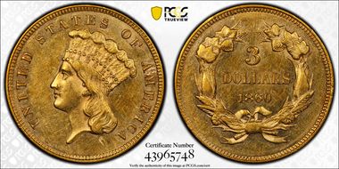 1860 $3 AU58