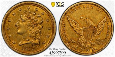 1839 $2.50 HM-1 AU55