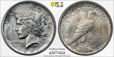 1921 $1 High Relief, Peace N1
