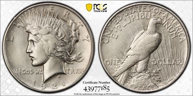 1921 $1 High Relief, Peace N1