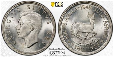1948 5 Shil KM-40.1  Ag MS64