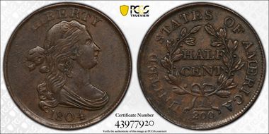 1804 1/2C Plain 4, No Stems XF45BN