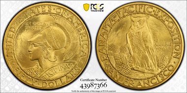 1915-S $50 Panama-Pacific, Round MS66+